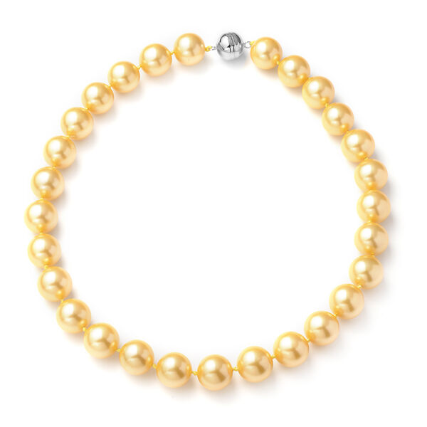 Goldfarbene Muschelkernperlen-Halskette, ca. 50 cm, 925 Silber rhodiniert