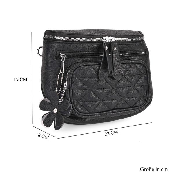 PU Crossbody Tasche mit gemustertem Riemen, 22x8x19cm, Schwarz image number 8