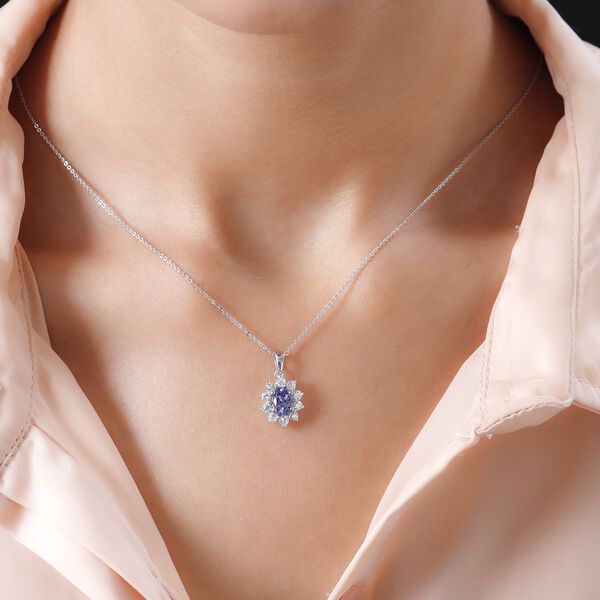 Tansanit und wei&szlig;er Zirkon-Anh&auml;nger mit Kette - 1,69 ct. image number 2