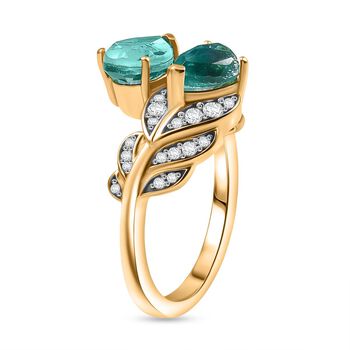 D&rsquo;joy Pfau Quarz Triplette, Wei&szlig;er Zirkon Ring 925 Silber 750 Gelb Vergoldet (Gr&ouml;&szlig;e 18.00) ca. 2,06 ct