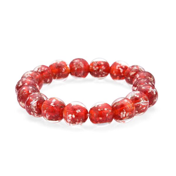 2er Set - Murano-Glasperlen Design, flexibles Armband und Ohrringe, Reiner Edelstahl, Rot image number 5