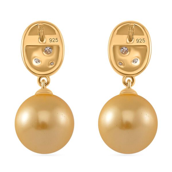 Goldene Muschelkernperle, Moissanit Ohrringe 925 Silber 750 Gelbgold Vermeil image number 5
