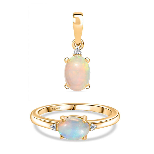 LUXURIANT DIAMOND- AA äthiopischer Welo Opal und Labor Diamant Ring und Anhänger image number 0