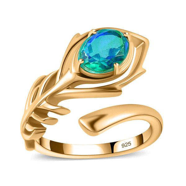 Pfau Quarz Triplette Ring 925 Silber Gelbgold Vermeil (Gr&ouml;&szlig;e 17.00) ca. 1,34 ct image number 4