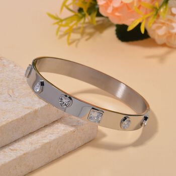 Designer Inspiriert Zirkonia Edelstahl Armreif ca. 20 cm, Silbertone