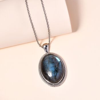 Labradorit Anh&auml;nger mit Kette, Edelstahl, ca. 25.12 ct