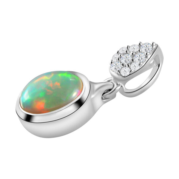 Nat&uuml;rlicher, &auml;thiopischer Opal und Zirkon-Anh&auml;nger in Silber image number 4