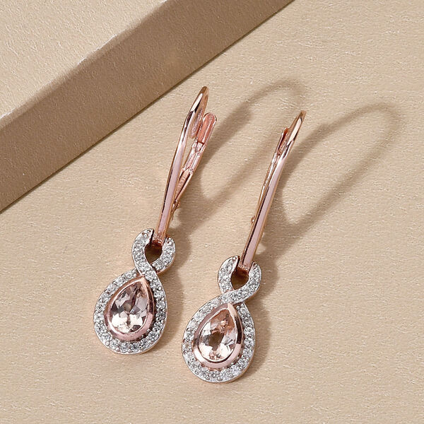 Morganit und wei&szlig;e Zirkon-Ohrringe, 925 Silber Ros&eacute;gold Vermeil ca. 1,23 ct image number 2