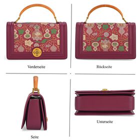 LA MAREY Signature Brokat Umh&auml;ngetasche mit Drehverschluss, Seide und Echtleder, 23 x 10 x 13.5 cm, Lila