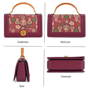 LA MAREY Signature Brokat Umh&auml;ngetasche mit Drehverschluss, Seide und Echtleder, 23 x 10 x 13.5 cm, Lila