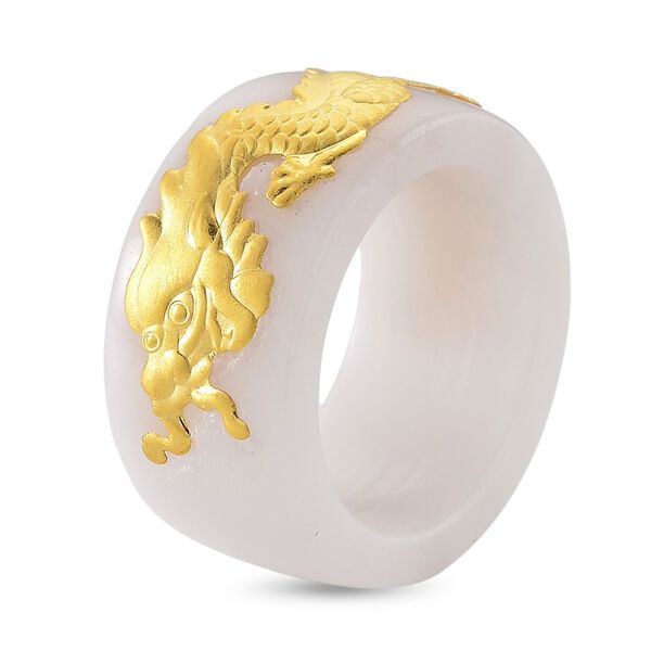 EXTREM SELTEN Natürliche Weiße Jade Drachen Ring 999er Gold (Größe 20.00) ca. 43.00 ct image number 3