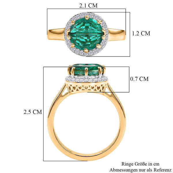 D'Joy Smaragd-Quarz Triplette, Wei&szlig;er Zirkon Ring 925 Silber 750 Gelbgold Vermeil (Gr&ouml;&szlig;e 17.00) ca. 2,04 ct image number 6