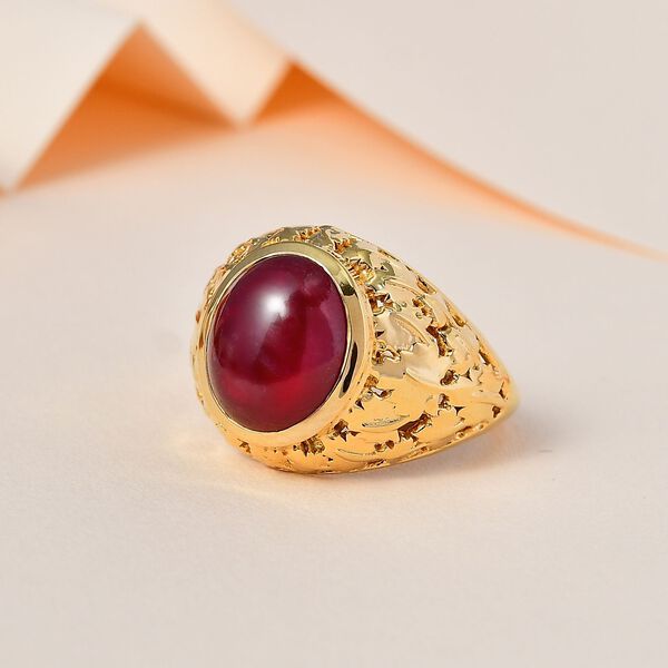 GP Celestial Dream Kollektion -  Afrikanischer Rubin (Fissure gefüllt), Kanchanaburi Blauer Saphir Ring, 925 Silber Gelbgold Vermeil, (Größe 20.00) ca. 8.04 ct image number 1