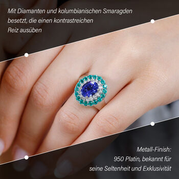 RHAPDOSY AAAA Tansanit, Kolumbianischer Smaragd und VS Diamant-Ring in 950 Platin - 3,29 ct.
