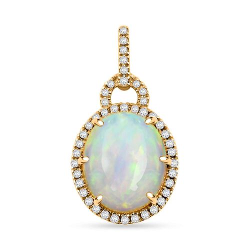 Zertifiziert und geprüft AAA Natürlicher, äthiopischer Welo Opal und Diamant Anhänger in 417 Gold - 3,60 ct. image number 0