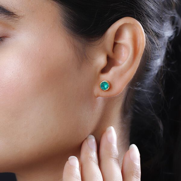 Smaragd-Triplette-Quarz Ohrringe, 925 Silber vergoldet ca. 1.89 ct image number 2