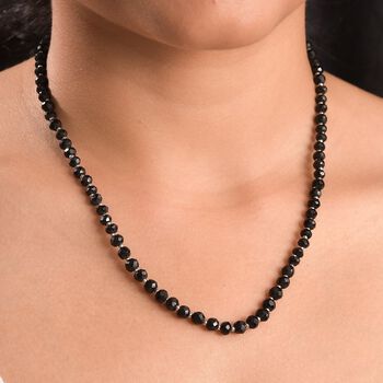 AA Schwarzer Spinell Halskette ca. 45 cm+ 5 cm Extender, 925 Silber rhodiniert ca. 80,00 ct.