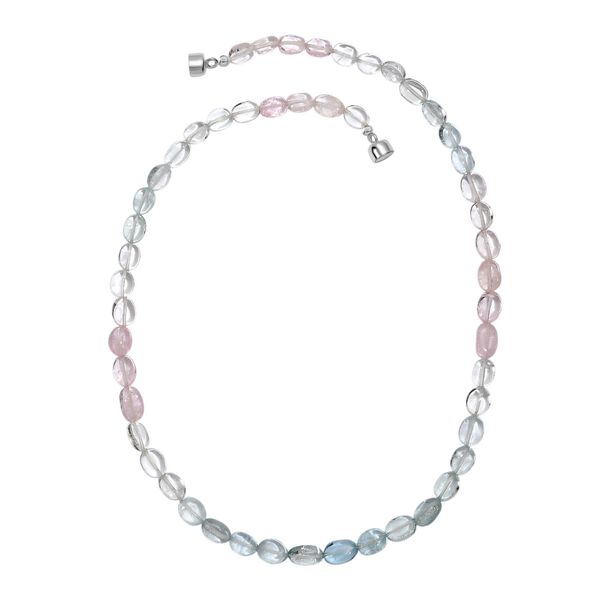Aquamarin, Morganit Halskette ca. 45 cm 925 Silber rhodiniert ca. 90,00 ct. image number 4