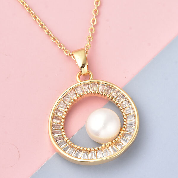 Wei&szlig;er S&uuml;&szlig;wasserperlen- und wei&szlig;er, k&uuml;nstlicher Diamant-Anh&auml;nger, Messing image number 2