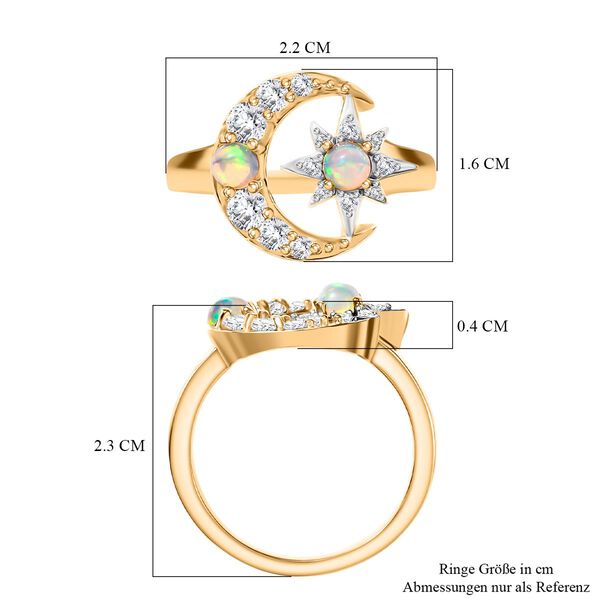 D'Joy AA Natürlicher, äthiopischer Welo Opal, Weißer Zirkon Ring 925 Silber 750 Gelb Vergoldet (Größe 18.00) ca. 0,79 ct image number 6