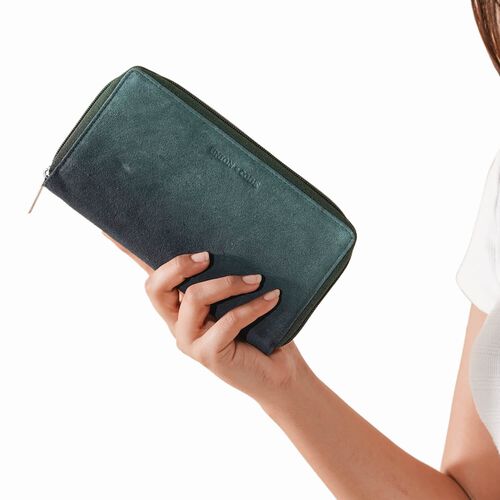 Echtleder Brieftasche mit RFID-Schutz, dunkelgrün image number 1