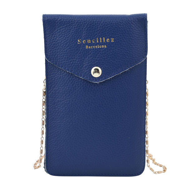 SENCILLEZ: 100% echtes Leder Crossbody Handytasche, Gr&ouml;&szlig;e 12x1x18 cm, Dunkelblau
