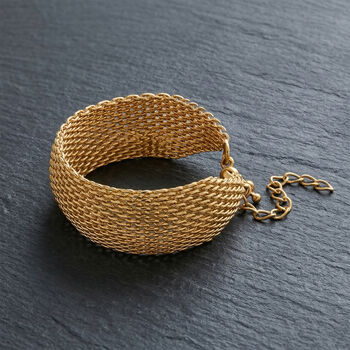 Cuff-Armband im Mesh-Design, Nickelfreies Messing, ca. 19 cm mit 5 cm extender, Goldfarben