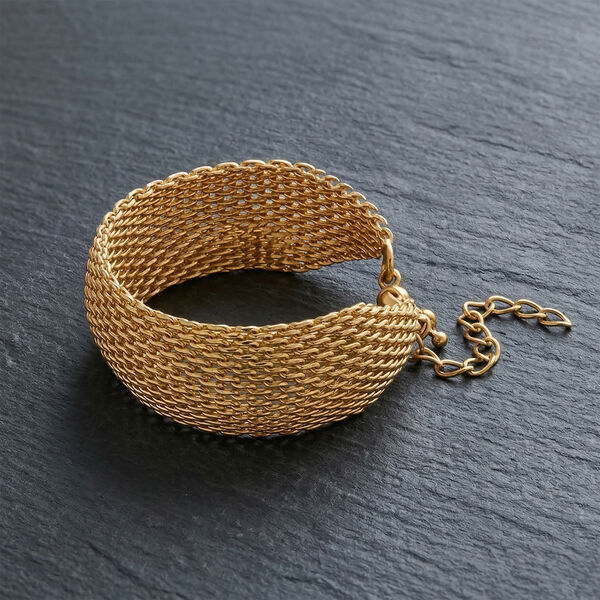 Cuff-Armband im Mesh-Design, Nickelfreies Messing, ca. 19 cm mit 5 cm extender, Goldfarben image number 2