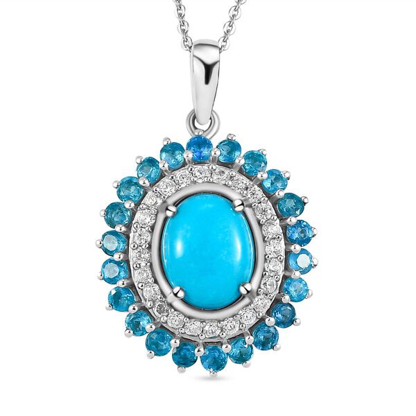 Amerikanischer, nat&uuml;rlicher Sleeping Beauty T&uuml;rkis, Neon Apatit und Zirkon-Anh&auml;nger mit Kette, 50 cm - 3,16 ct.