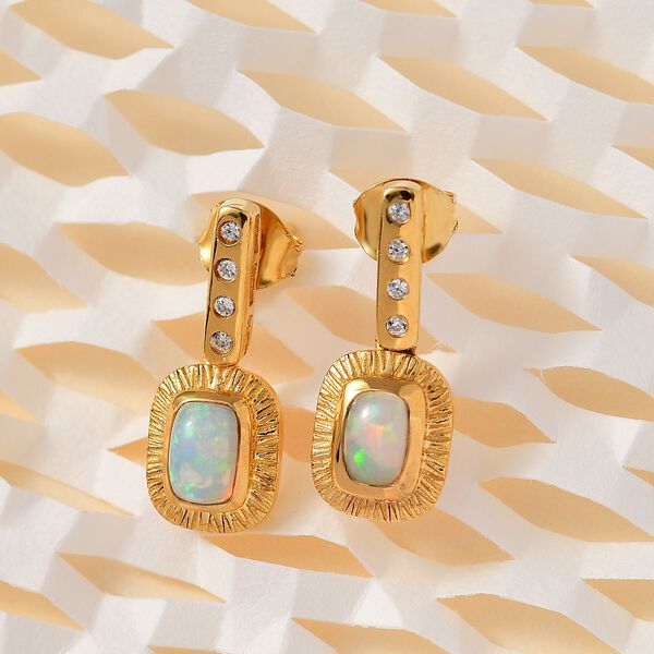 AA nat&uuml;rliche, &auml;thiopische Welo Opal und Zirkon-Ohrringe - 0,92 ct. image number 2