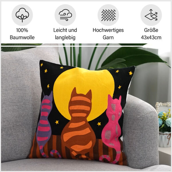 Besticktes Kissenbezug, Katzenpaar, Sonne und Mond image number 6