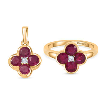D'Joy afrikanischer Rubin und Zirkon Ring und Anh&auml;nger