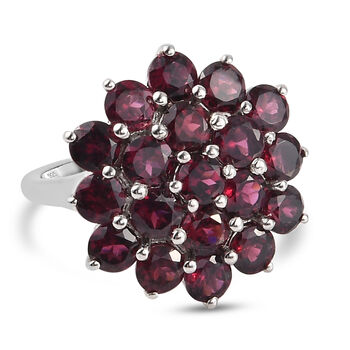 Rhodolith Granat Cluster Ring 925 Silber platiniert (Gr&ouml;&szlig;e 16.00) ca. 6,57 ct