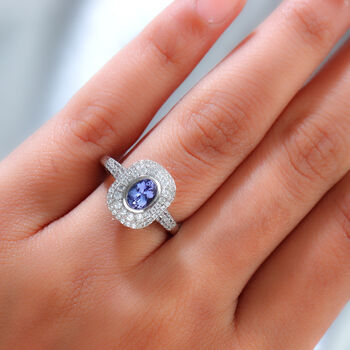 Tansanit und Zirkon Ring 925 Silber platiniert (Gr&ouml;&szlig;e 16.00) ca. 1,22 ct