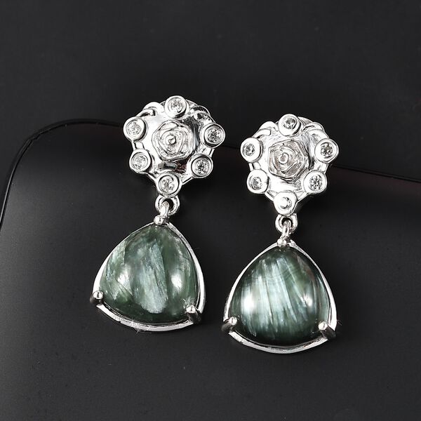 Viktorianische Blüte - Sibirischer Seraphinite, Weißer Zirkon Ohrringe, 925 Silber platiniert ca. 7.69 ct image number 2