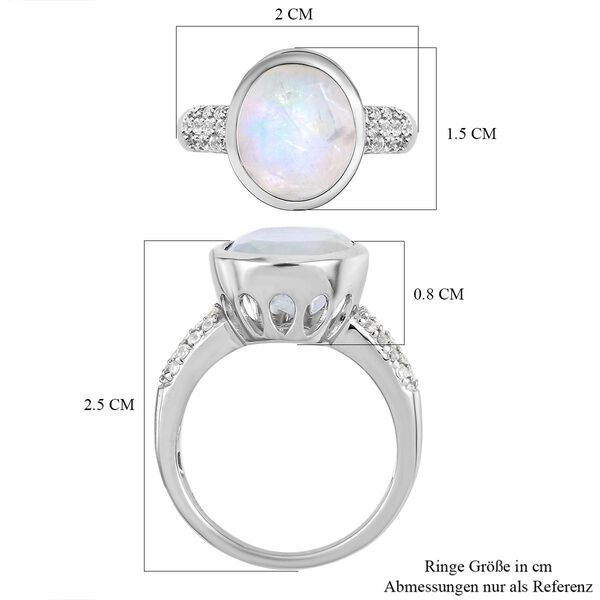 Premium Regenbogen Mondstein und weißer Zirkon-Ring, 925 Silber platiniert  ca. 4,70 ct image number 7