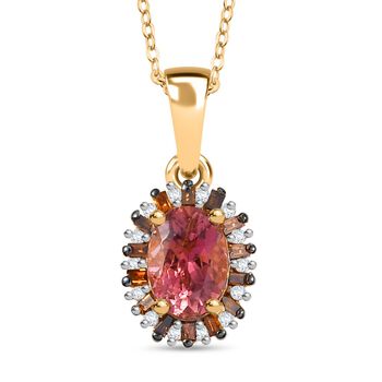 D'Joy Blush Turmalin, roter Diamant und Zirkon Anh&auml;nger mit 50cm Kette - 1 ct.