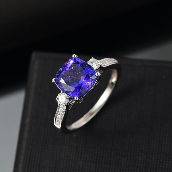 Rhapsody AAAA Tansanit, Wei&szlig;er Diamant Ring 950 Platin (Gr&ouml;&szlig;e 17.00) ca. 3,70 ct image number 1