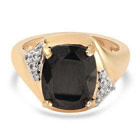 Elite Shungit und Zirkon Ring 925 Silber vergoldet