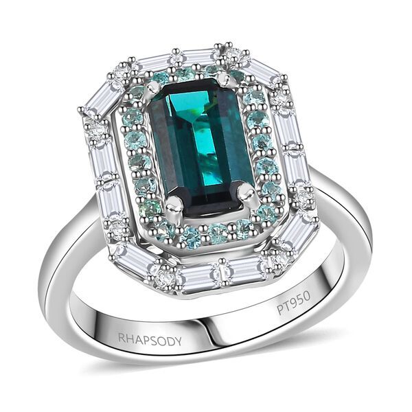 RHAPSODY zertifiziert und gepr&uuml;ft AAAA Indigolith, Paraiba Turmalin und VS-EF Diamant Ring in 950 Platin - 2,81 ct. image number 0