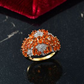 D'Joy AAA Blaze Feueropal Ring 925 Silber 750 Gelbgold Vermeil (Größe 17.00) ca. 3,29 ct