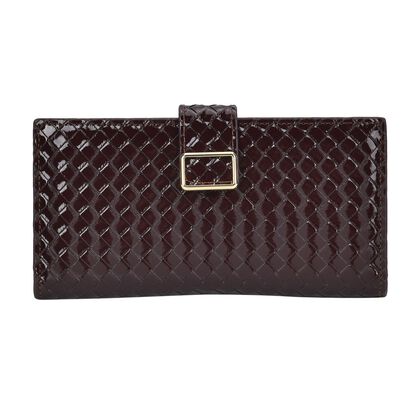 Gepr&auml;gte PU-Leder Brieftasche mit gewebtem Muster und RFID-Schutz, Gr&ouml;&szlig;e: 19.5x2.5x9.5cm, dunkel braun