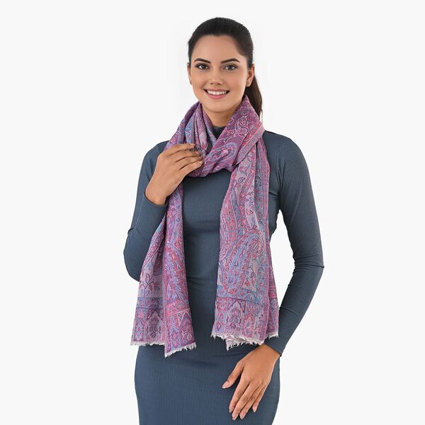 Luxuri&ouml;ser Merino-Seide Jacquard-Schal, 70 x 200 cm, Lilac image number 2