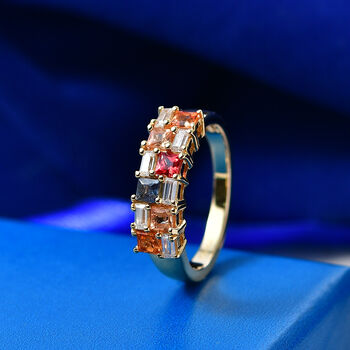 D'Joy Mehrfarbig Saphir, Moissanit Ring 925 Silber 750 Gelbgold vermeil (Gr&ouml;&szlig;e 17.00) ca. 1,24 ct