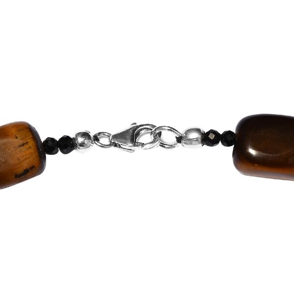 Tigerauge und schwarze Spinell-Halskette, ca. 50 cm Lang, 925 Silber ca. 475,02 ct image number 4