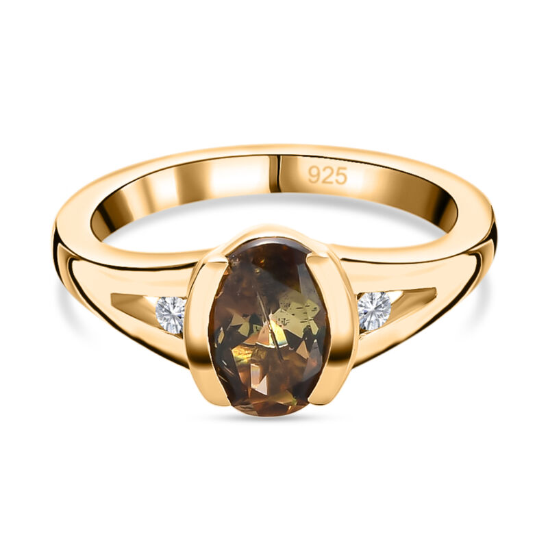 Natürlicher Jenipapo Andalusit und Zirkon Ring 925 Silber Gelbgold Vermeil  ca. 1,37 ct image number 0