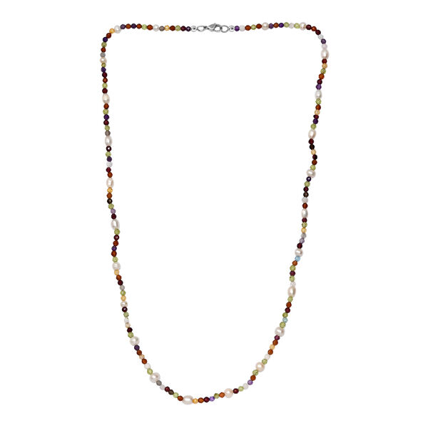 S&uuml;&szlig;wasser Perle und Multi Edelstein Halskette, 60 cm image number 3