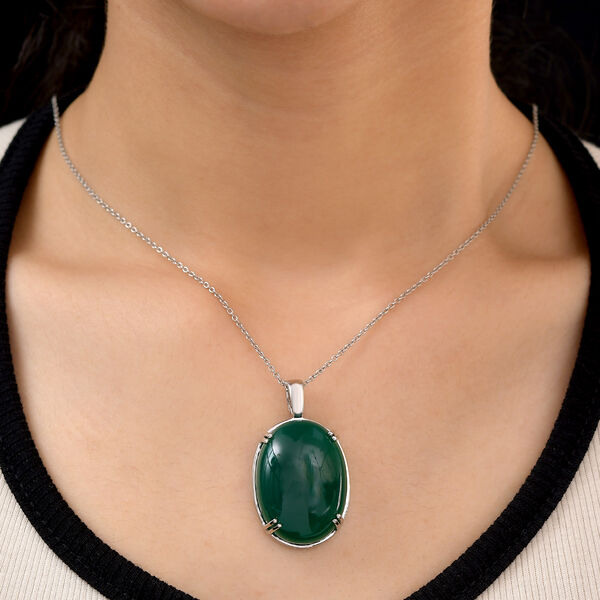 Grüner Onyx Anhänger, 925 Silber platiniert ca. 50,72 ct image number 2