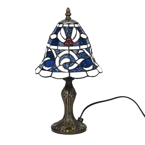Handgefertige Tiffany-Stil Tischlampe, Buntglas, Glockenform, Blau image number 0