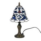 Art Deco Lampe im Tiffany-Stil, handgefertigt aus Buntglas und Zink, Glockenform und Floral, E27 Fassung, 20 x 20 x 37 cm, Floral blau